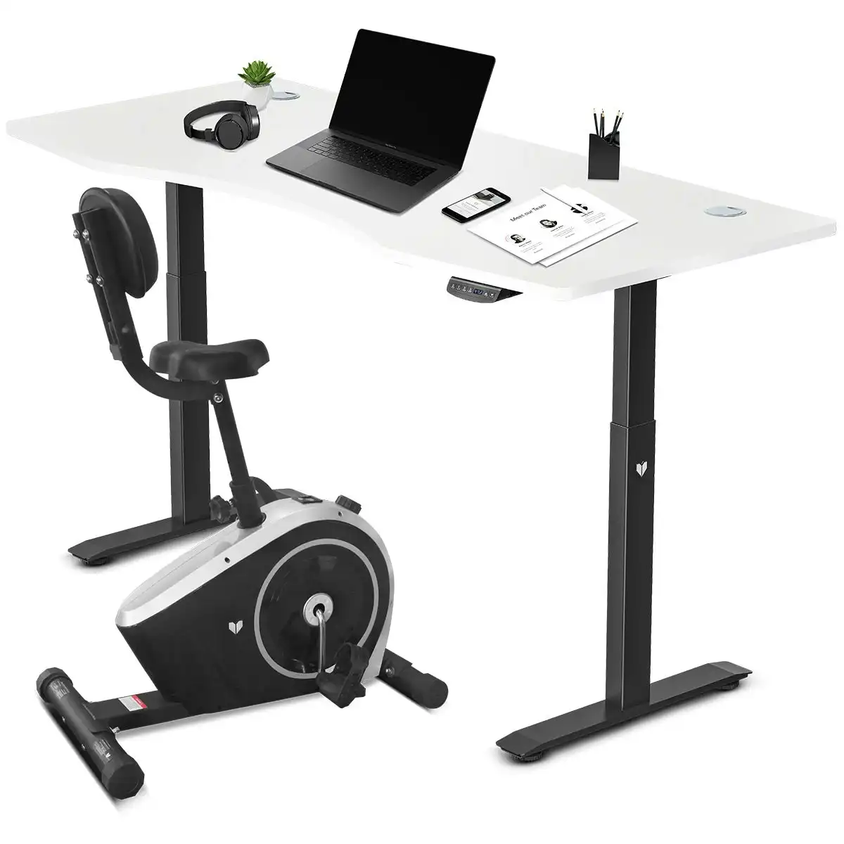 Lifespan Fitness  Cyclestation3 Exercise Bike with ErgoDesk Automatic Standing Desk 1800mm in White