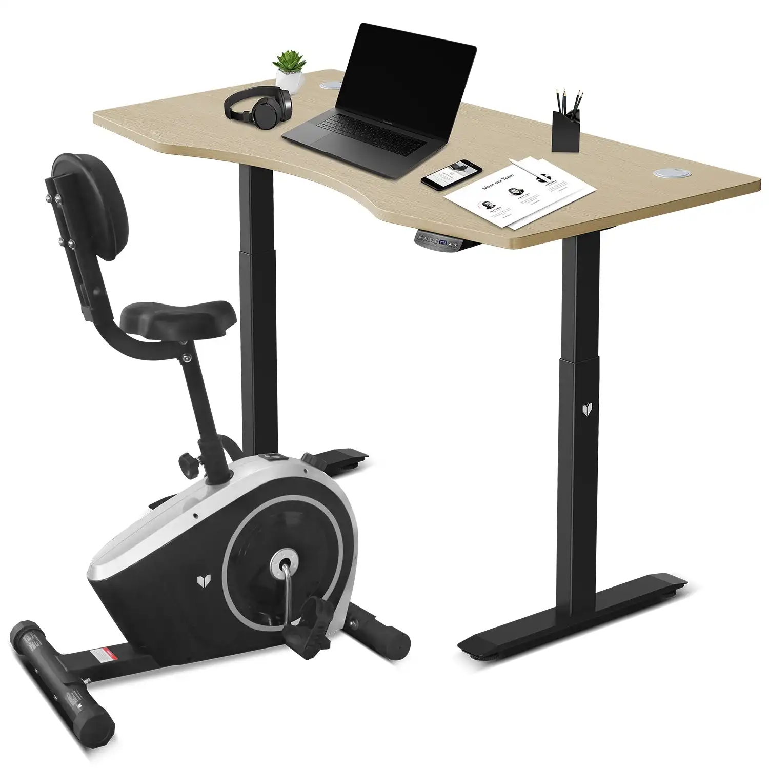 Lifespan Fitness Cyclestation3 Exercise Bike with ErgoDesk Automatic Standing Desk 1500mm in Oak