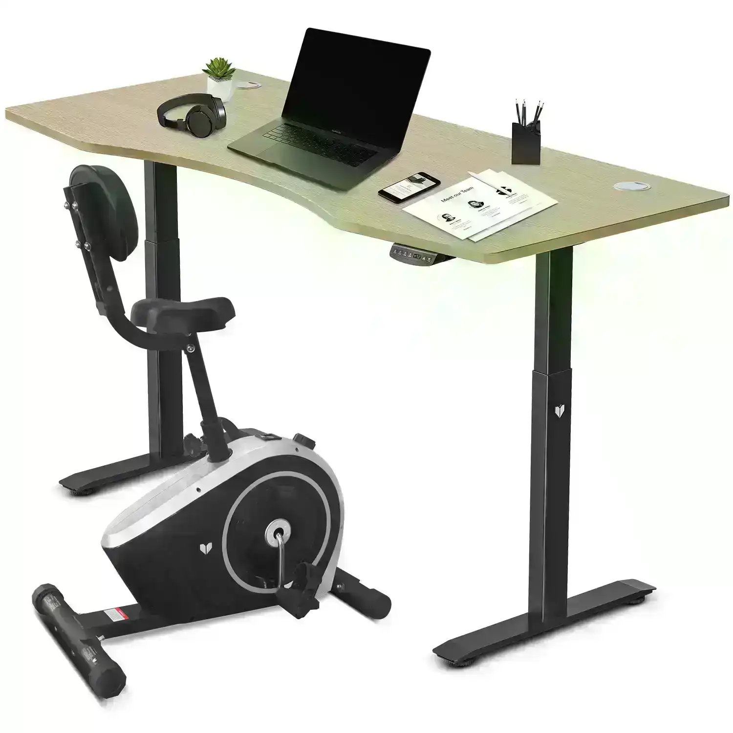 Lifespan Fitness Cyclestation3 Exercise Bike with ErgoDesk Automatic Standing Desk 1800mm in Oak