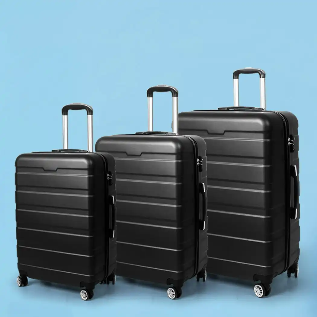 Slimbridge 3PC Luggage sets Suitcase 20" 24" 28" Set Travel TSA Hard Case Black