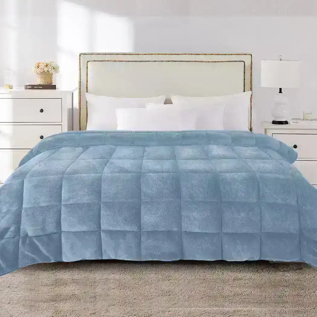 Dreamz Quilt Doona Comforter Blanket Velvet Winter Warm King Bedding Blue 500GSM