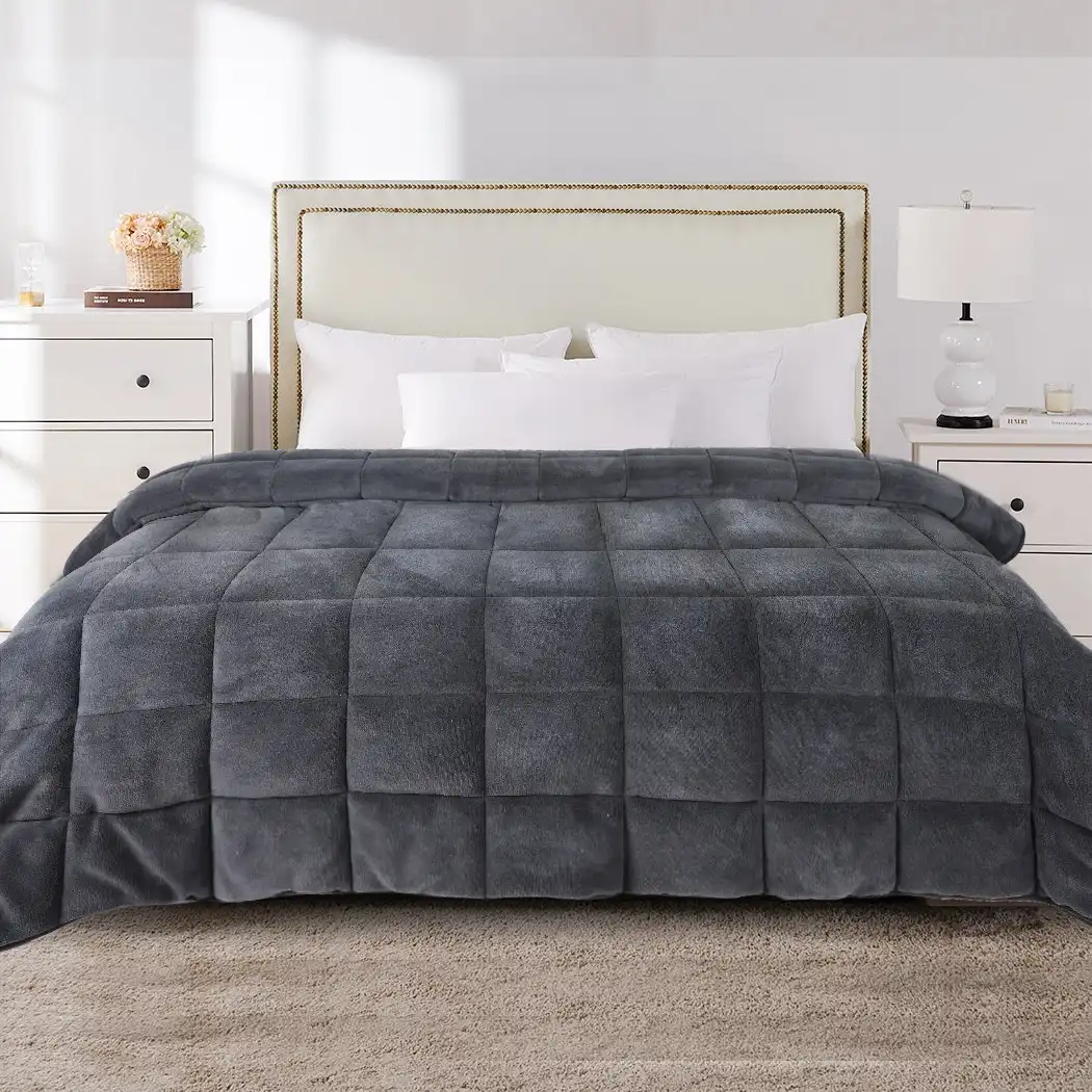 Dreamz Quilt Doona Comforter Blanket Velvet Winter Warm King Bedding Grey 500GSM