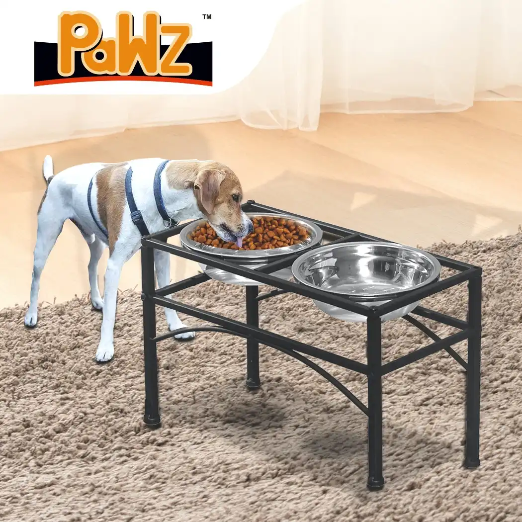 Pawz Dual Elevated Raised Pet Dog Feeder Bowl Stainless Steel Food Water Stand