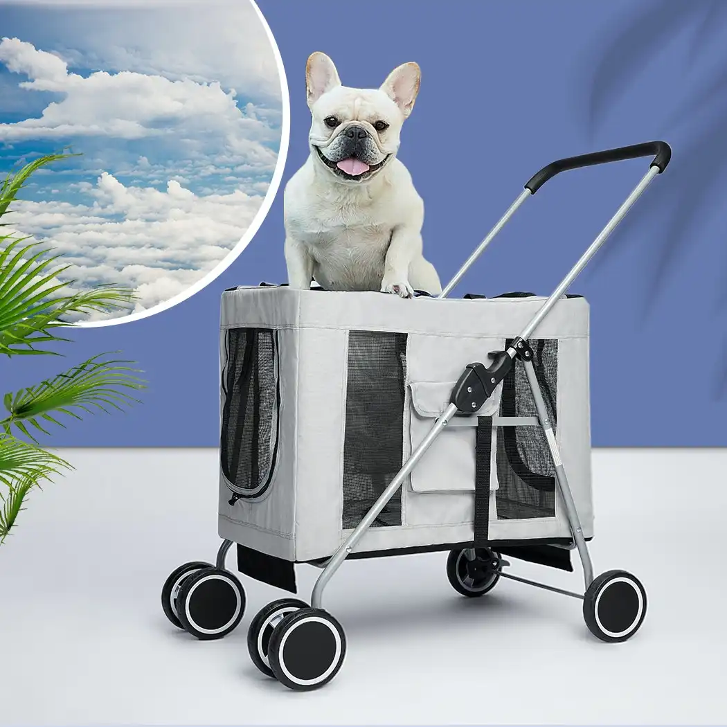 Pawz Pet Stroller Dog Cat Cage Carrier Travel Pushchair Foldable Pram Grey