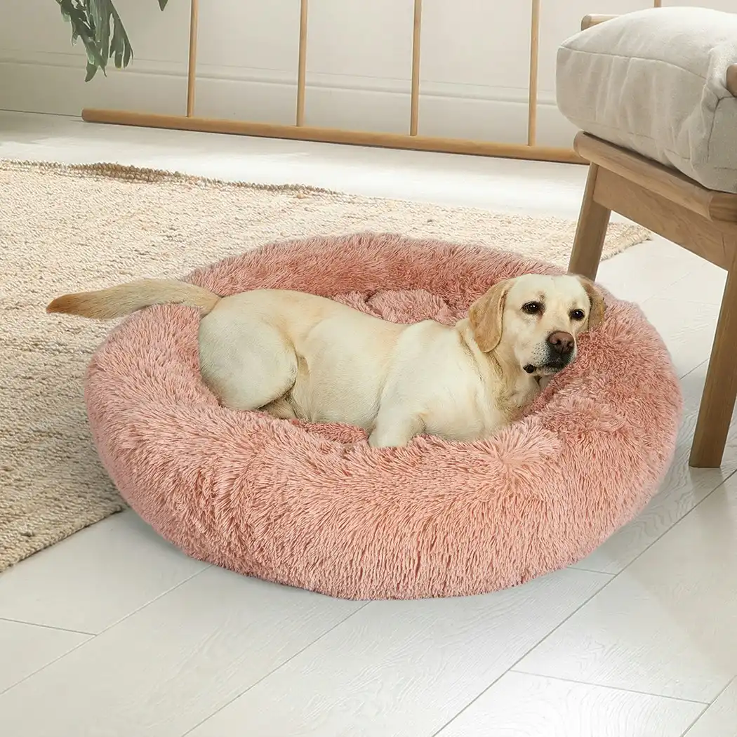 Pawz Pet Bed Cat Dog Donut Nest Calming Kennel Cave Deep Sleeping Pink S