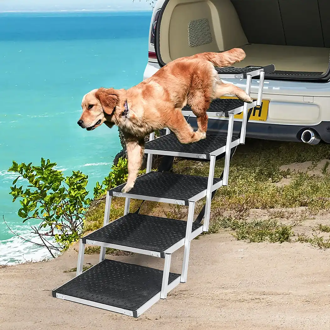 Pawz 6 Steps Dog Ramp Adjustable Height Stair Car Dog Folding Portable Aluminium