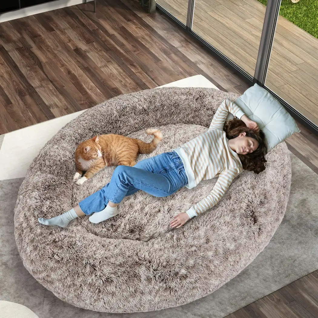 TheNapBed 1.8m Human Size Pet Bed Fluffy Calming Washing Napping Mattress Brown
