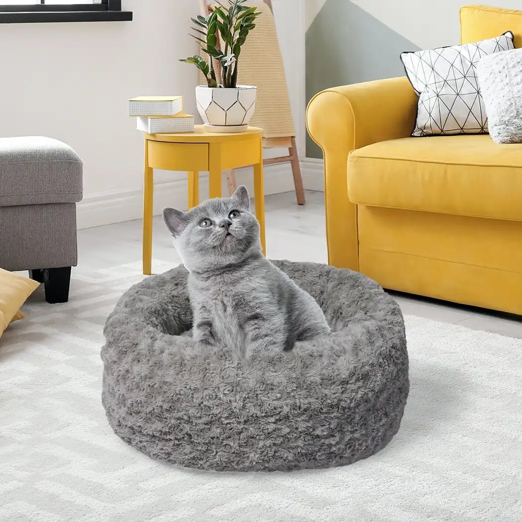 Pawz Calming Dog Bed Warm Soft Plush Sofa Pet Cat Cave Washable Portable Grey S