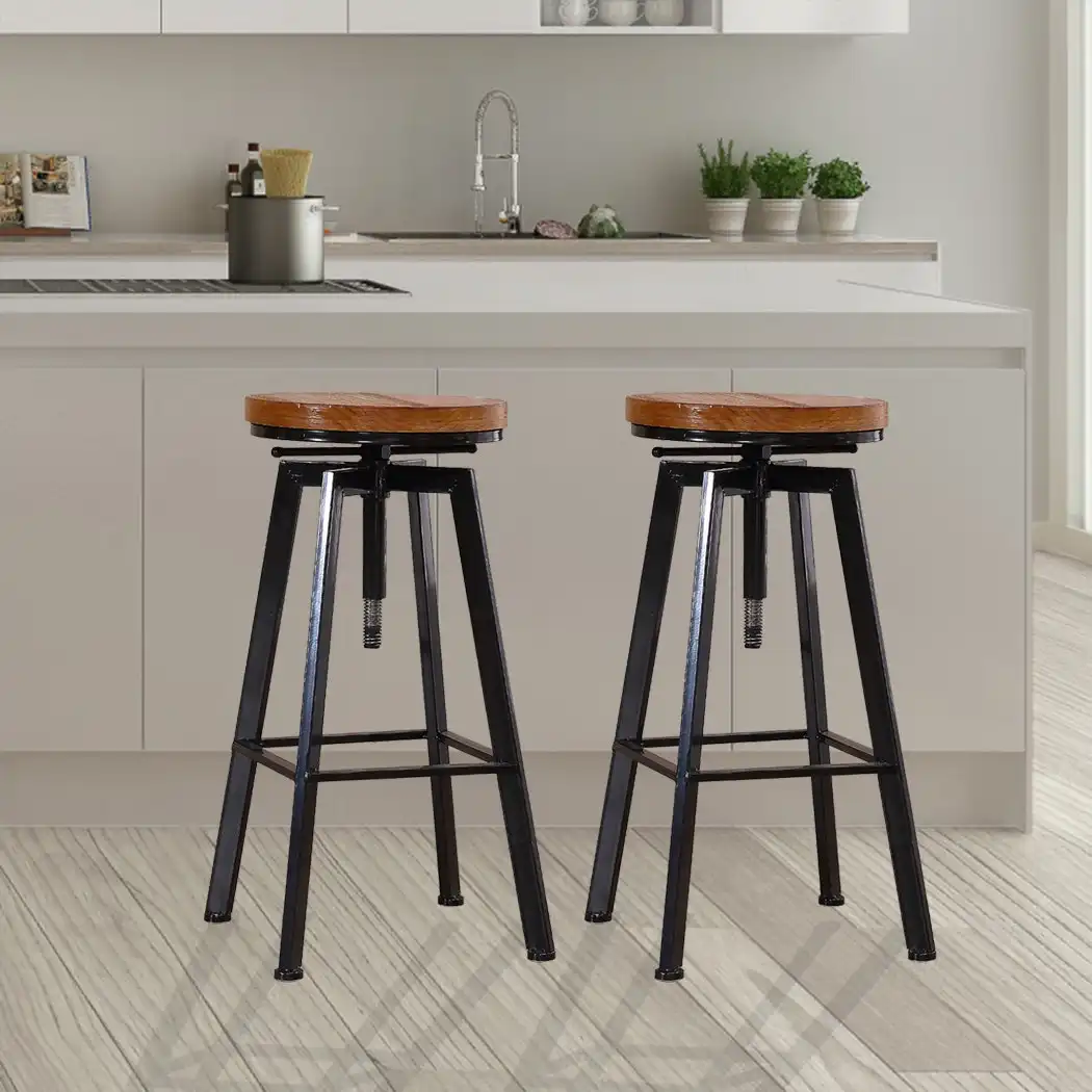 Levede 2x Bar Stools Industrial Kitchen Stool Wooden Barstools Swivel Chairs