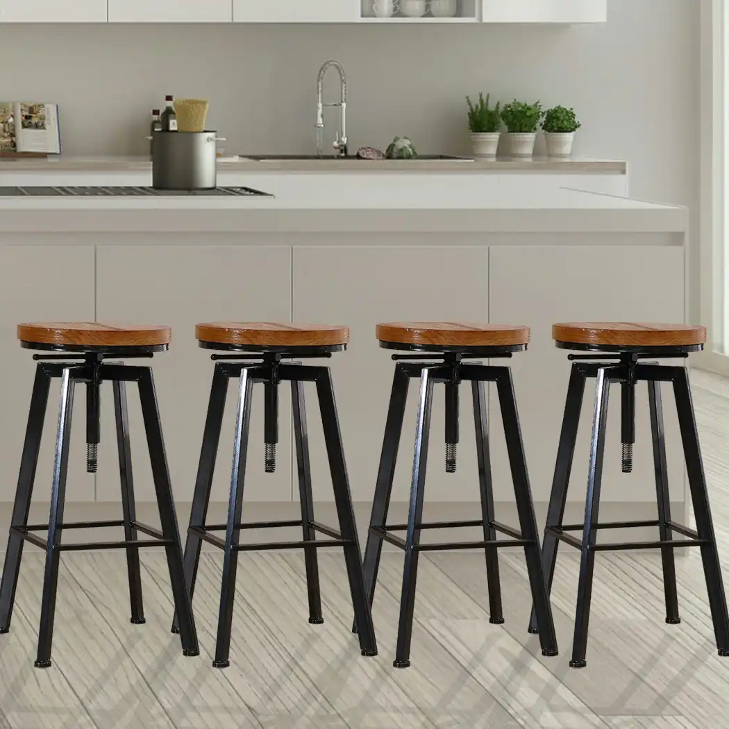 Levede 4x Bar Stools Industrial Kitchen Stool Wooden Barstools Swivel Chairs