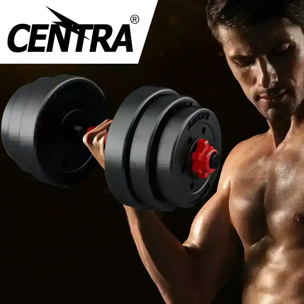 Centra Dumbbells Barbell Set 20KG Adjustable Weight Plates Home Gym Exercise