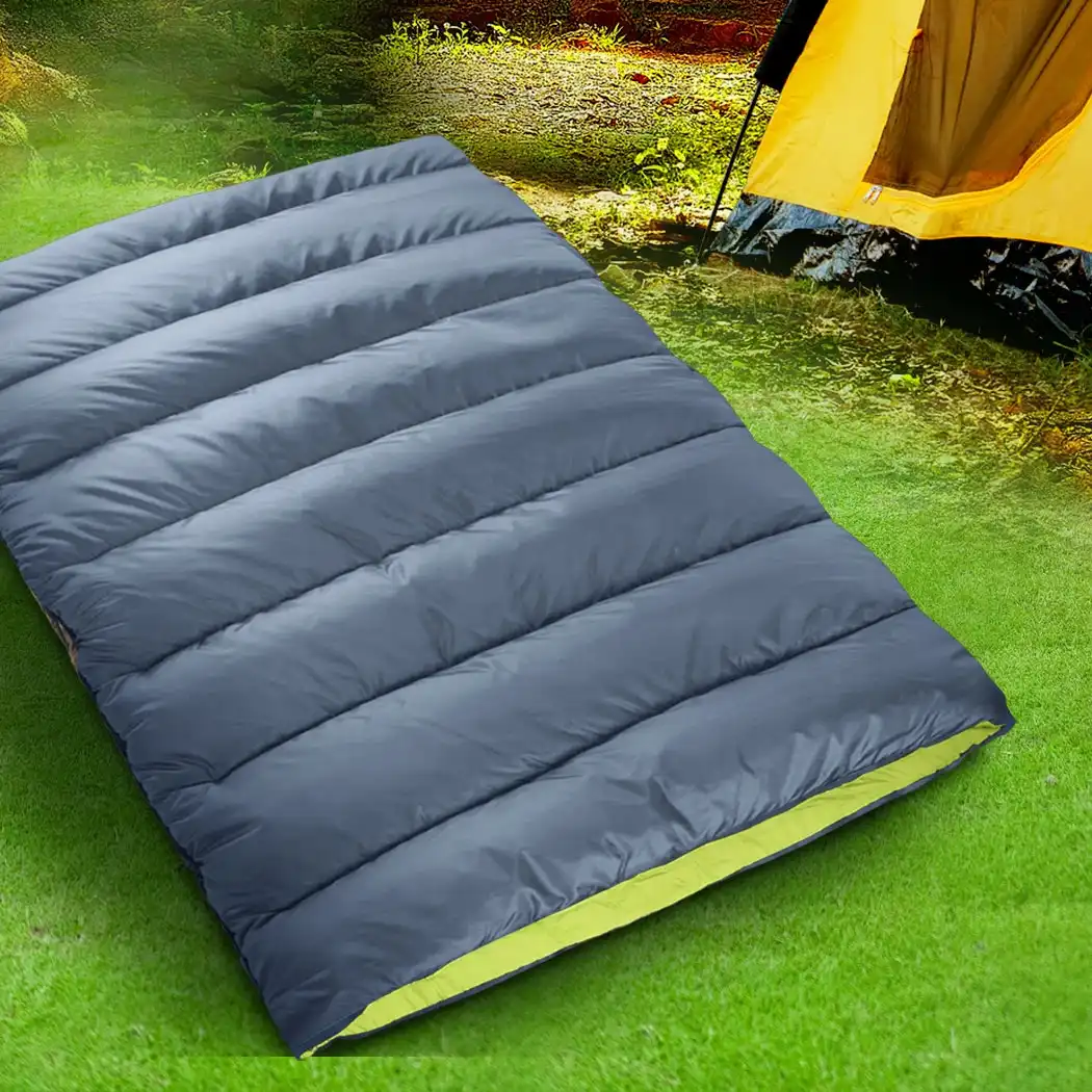 Mountview Double Sleeping Bag Bags Outdoor Camping Hiking Thermal -10? Tent Grey