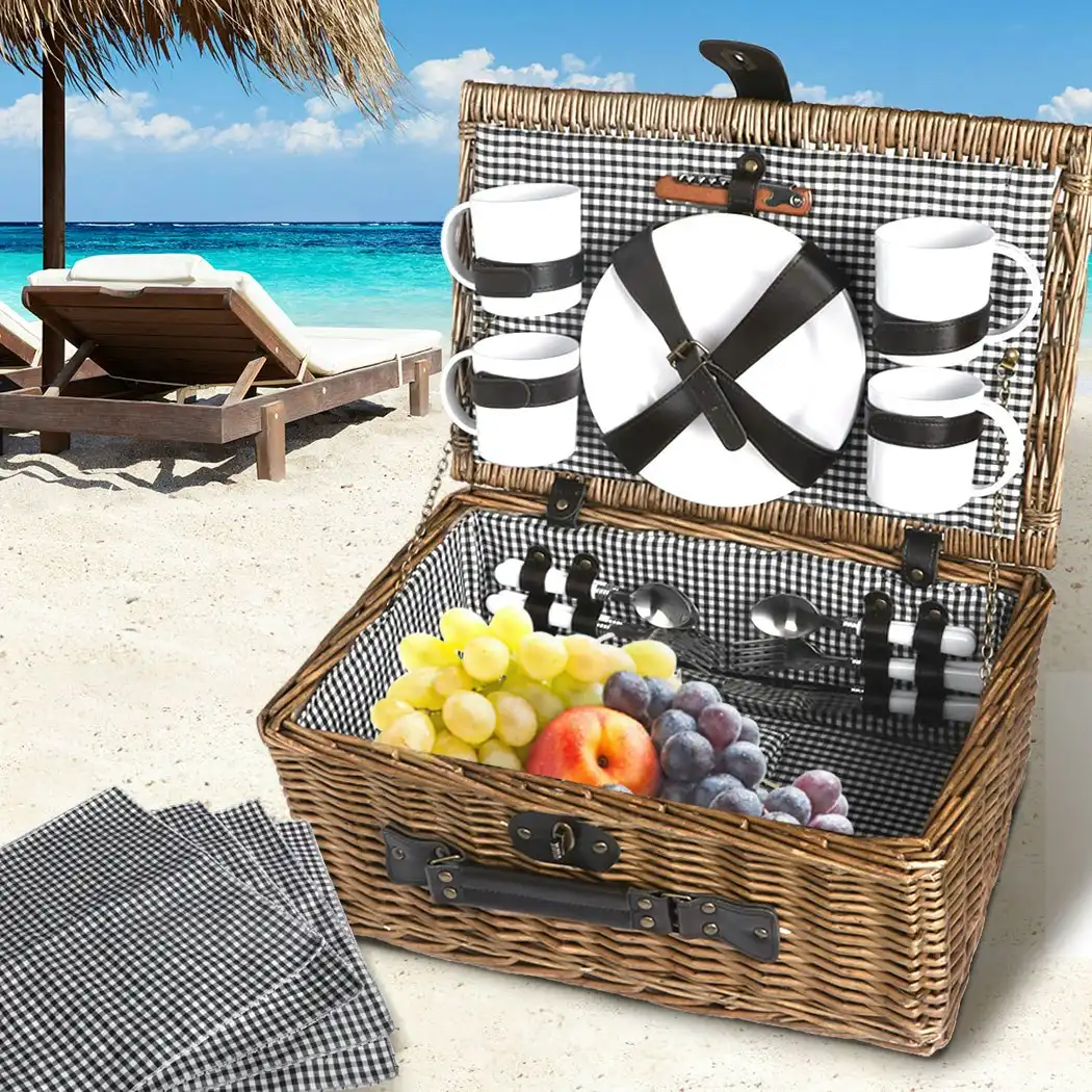 Traderight Group  4 Person Picnic Basket Baskets Set Outdoor Deluxe Willow Gift Storage Carry Trip
