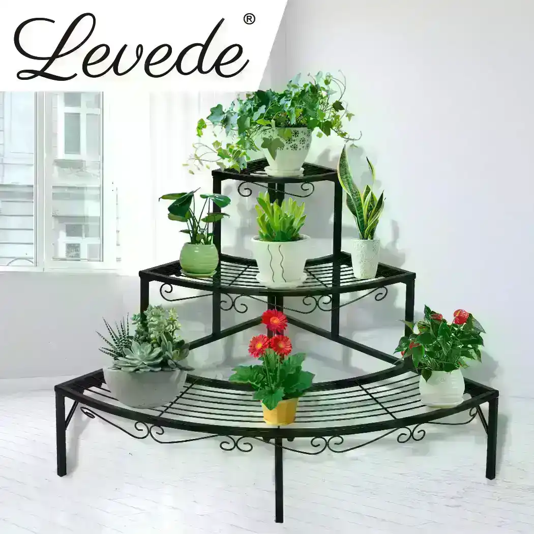 Levede 2x Outdoor Indoor Plant Stand Garden Metal 3 Tier Planter Corner Shelf