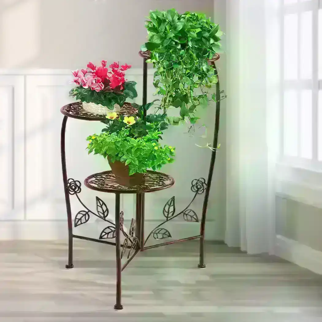 Plant Stand Outdoor Indoor Flower Pots Garden Metal Corner Shelf Wrought Iron