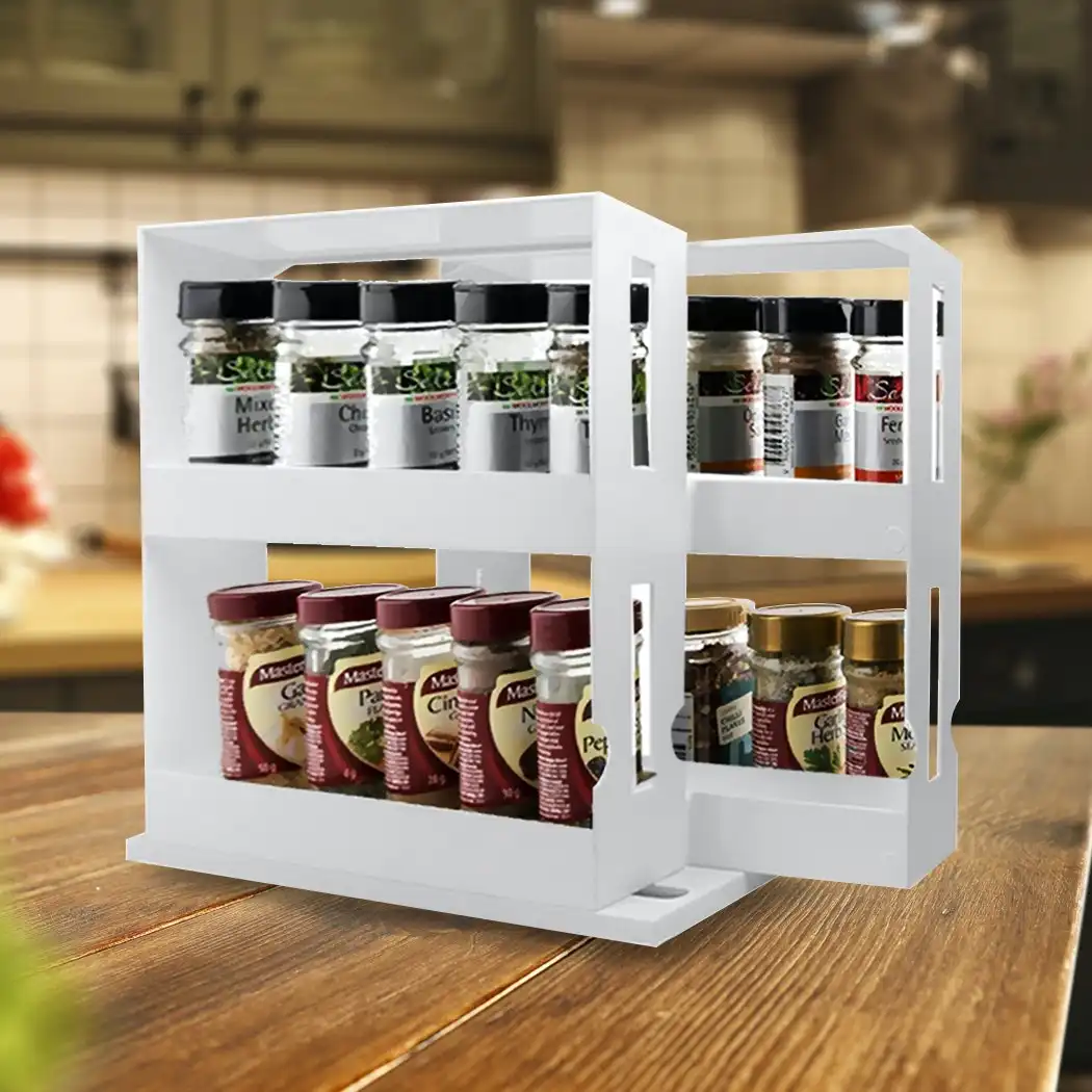 Slide Out Spice Rack Pantry Kitchen Swivel Organizer Jars Can Storage Holder