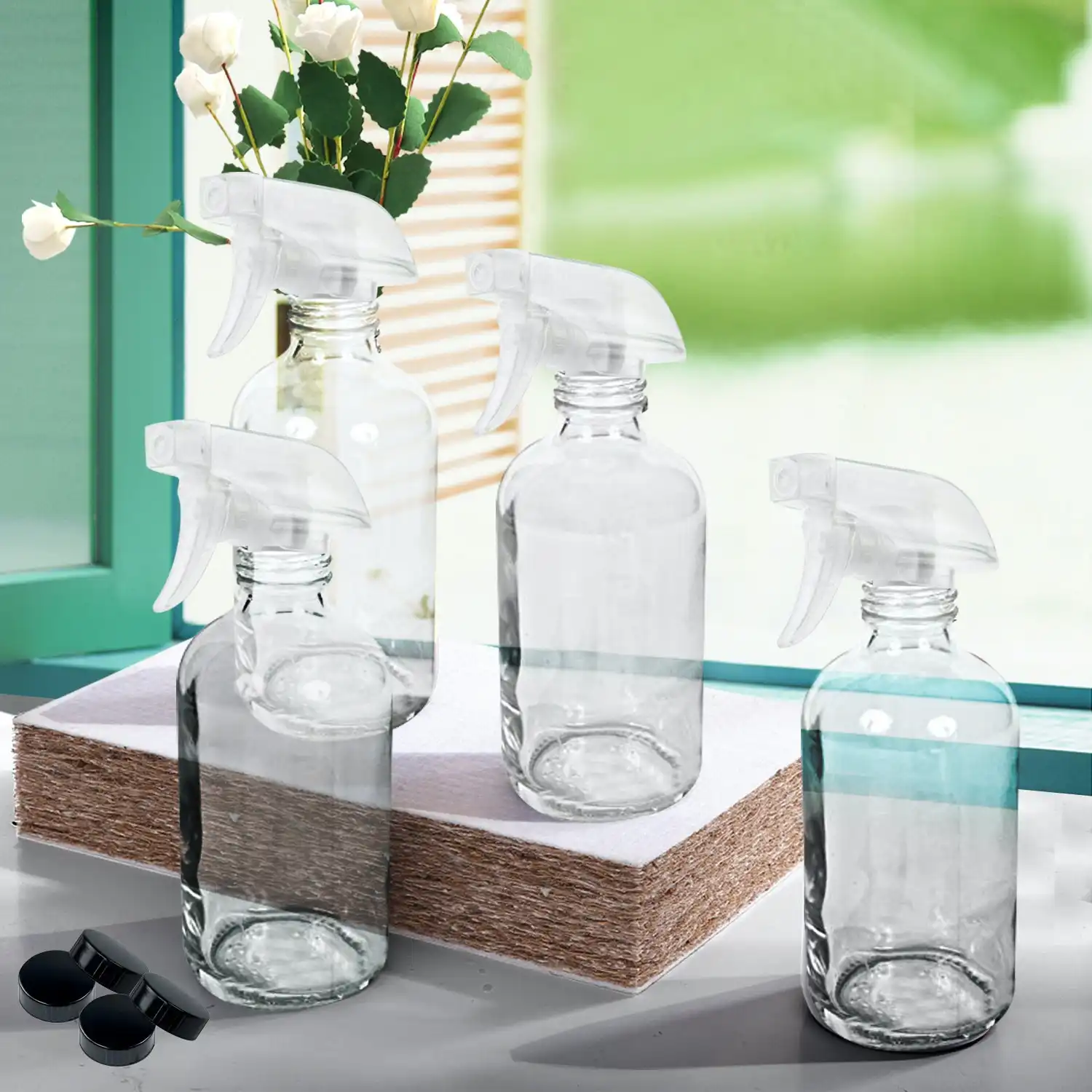 Traderight Group  4x 500ml Clear Glass Spray Bottles Trigger Water Sprayer Aromatherapy Dispenser