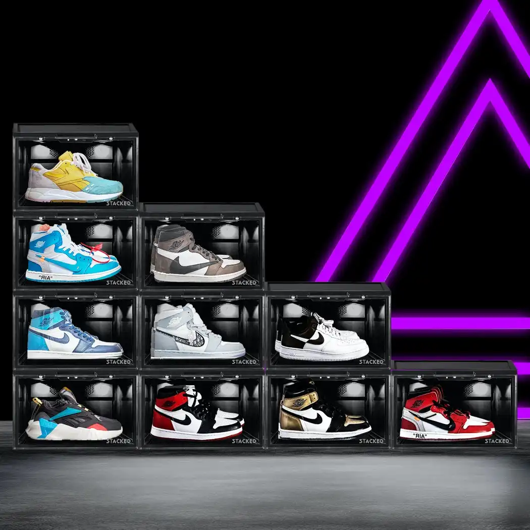 Stacked Shoe Box Sneaker Display Case LED Lighted Magnetic Anti-oxidation Clear