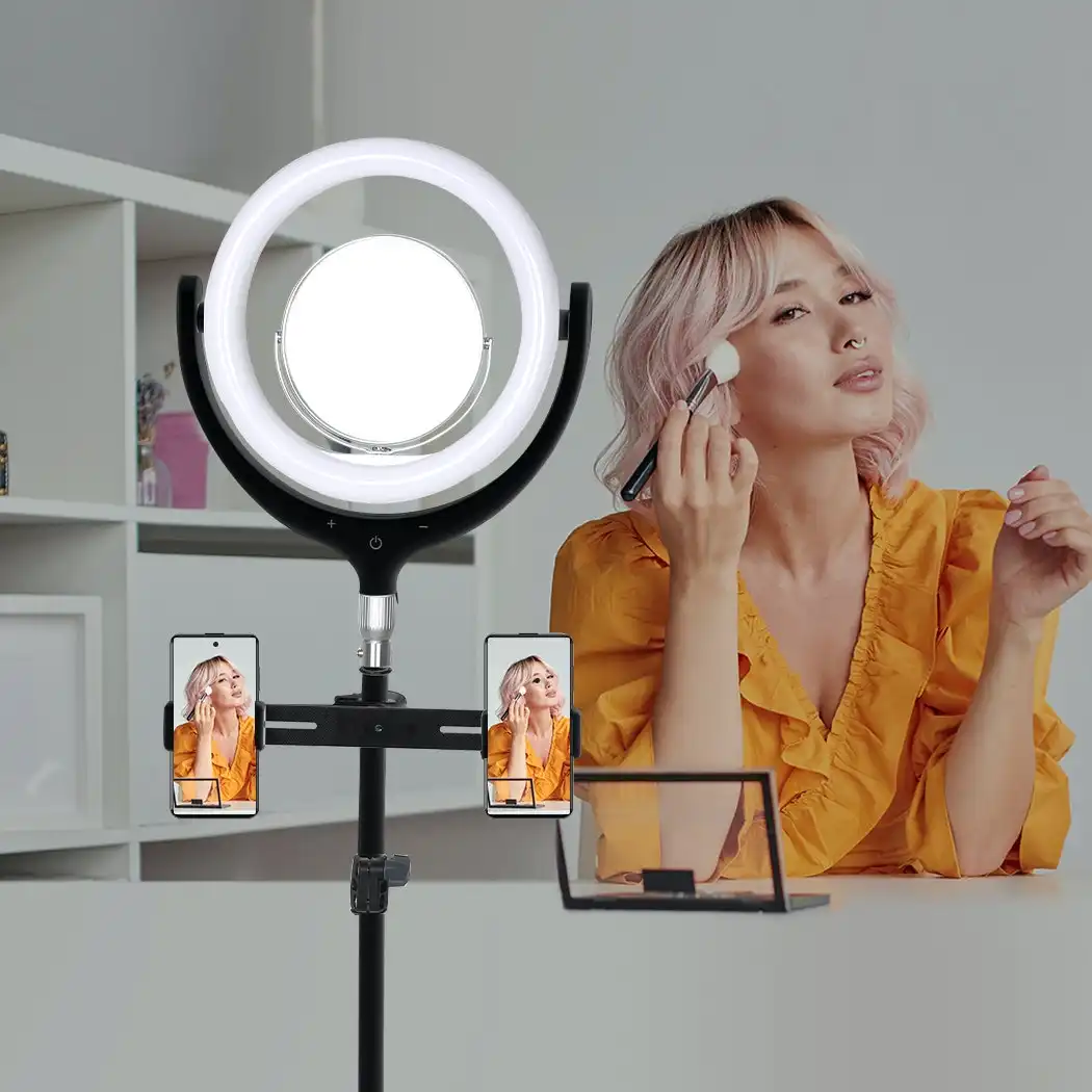 Traderight Group  LED Ring Light with Tripod Stand Phone Holder Dimmable Studio Lamp Makeup Mirror