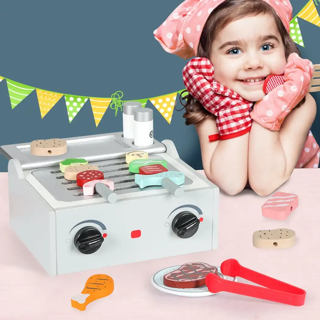 Traderight Group  Kids Kitchen Play Set Wooden Toys Children Cooking BBQ Role Food Home Cookware
