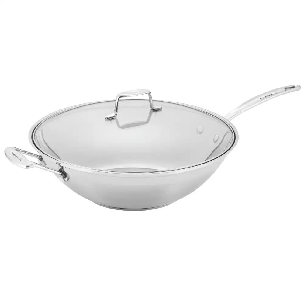 New Scanpan 36cm Stainless Steel Impact Covered Wok W/ Lid
