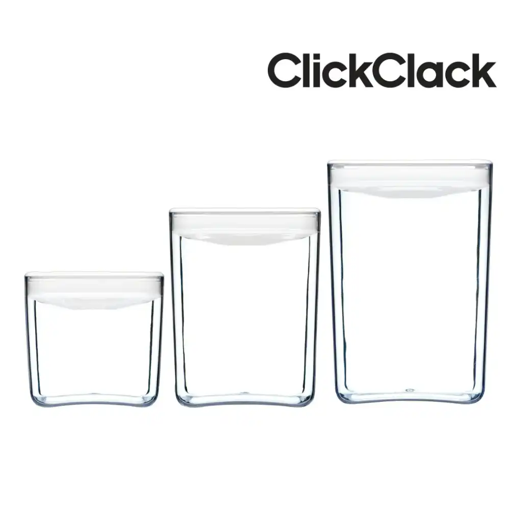 New Clickclack 3 Piece Pantry Large Cube Box Set Container Set Air Tight 3pc