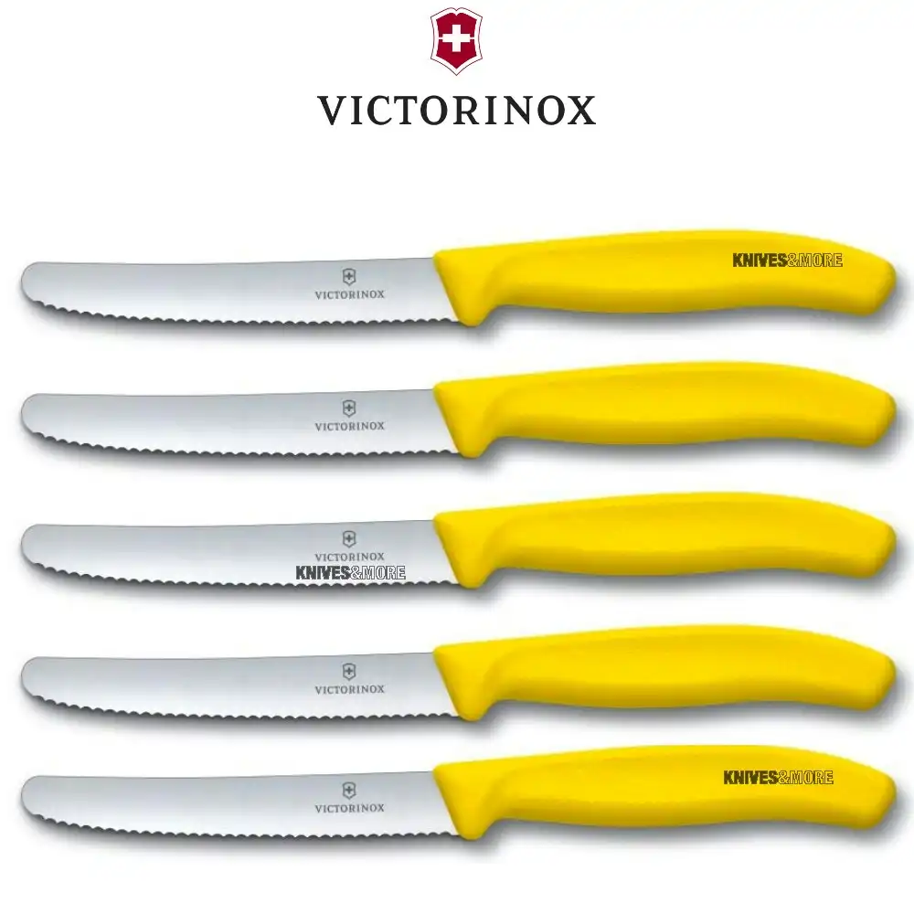 Victorinox Steak & Tomato Knife Pistol Grip 11cm | Yellow Set x 5 Knives