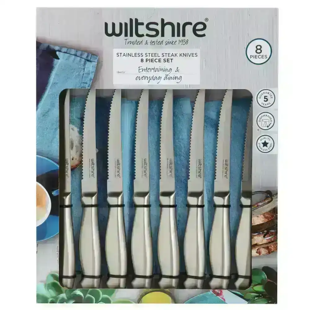 New Wiltshire 8pc Stainless Steel Steak Knife Set 8 Piece | 12cm