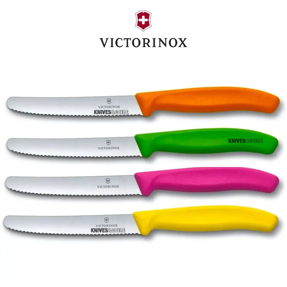 NEW VICTORINOX Steak Knives Pistol Grip COLOURFUL Set X 6 Round Tip