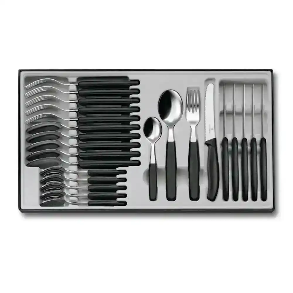 Victorinox 24pc Steak Knife Table Cutlery Set 24 Piece | Black Made in Switzerland