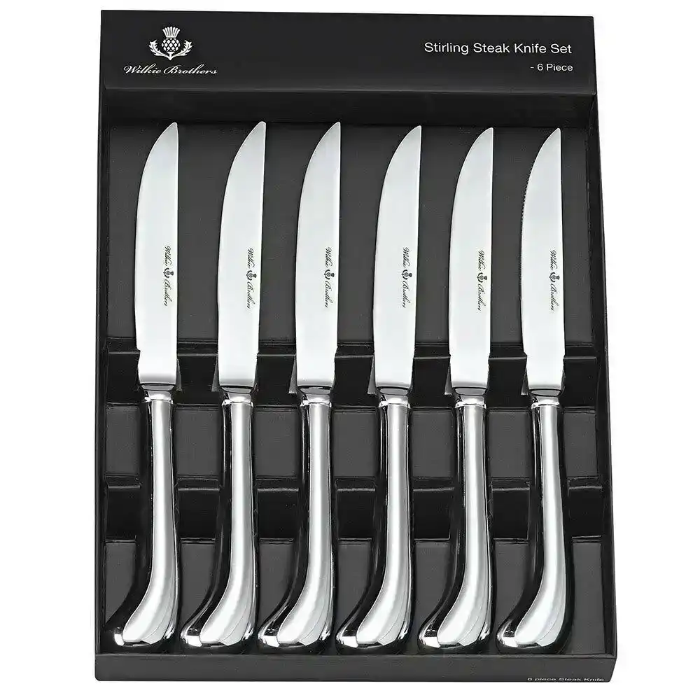 Wilkie Brothers Stirling 6pc Steak Knife Set Stainless Steel Knives 6 Piece