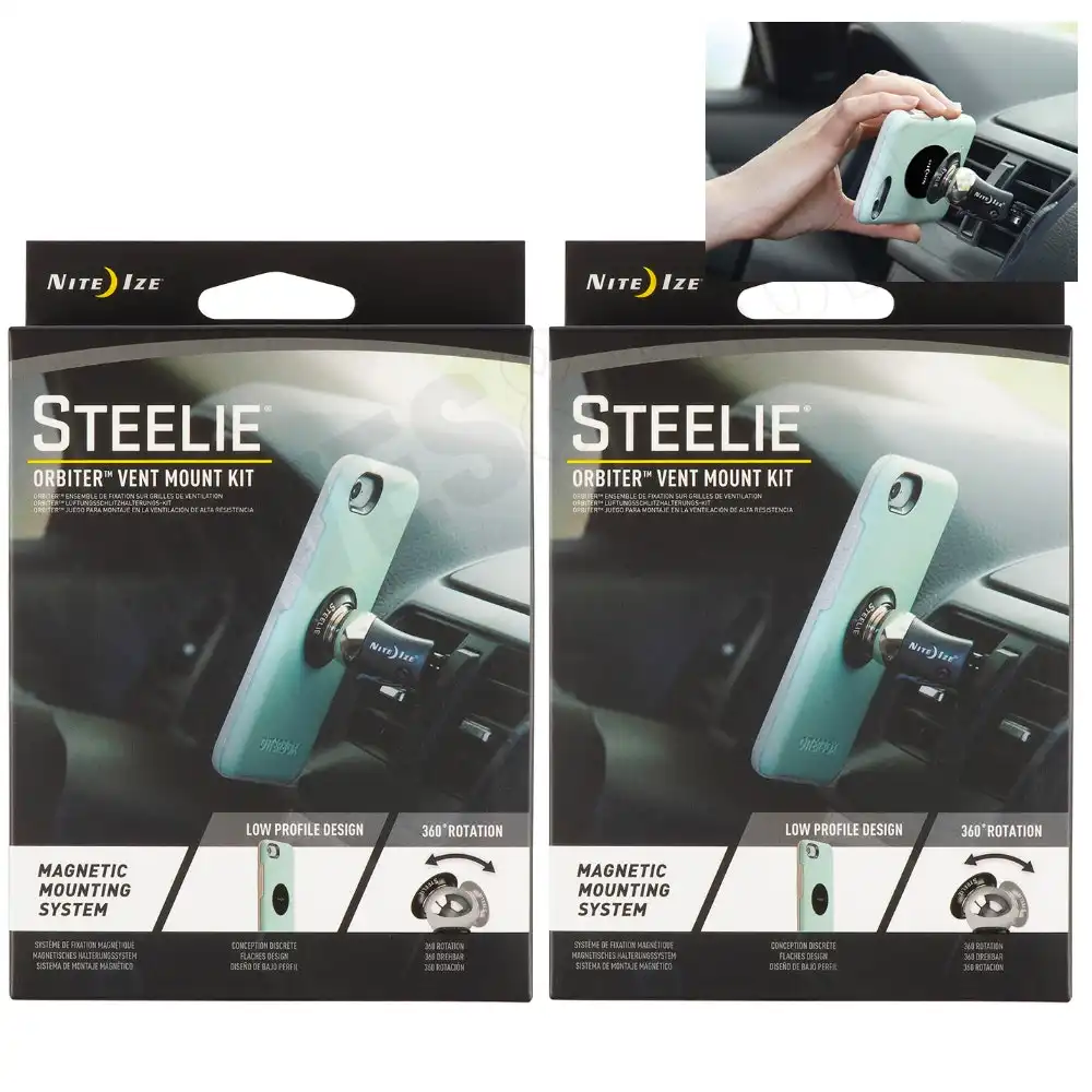 New 2 Pack Steelie Nite Ize 2 x ORBITER VENT Magnetic Phone Mount System