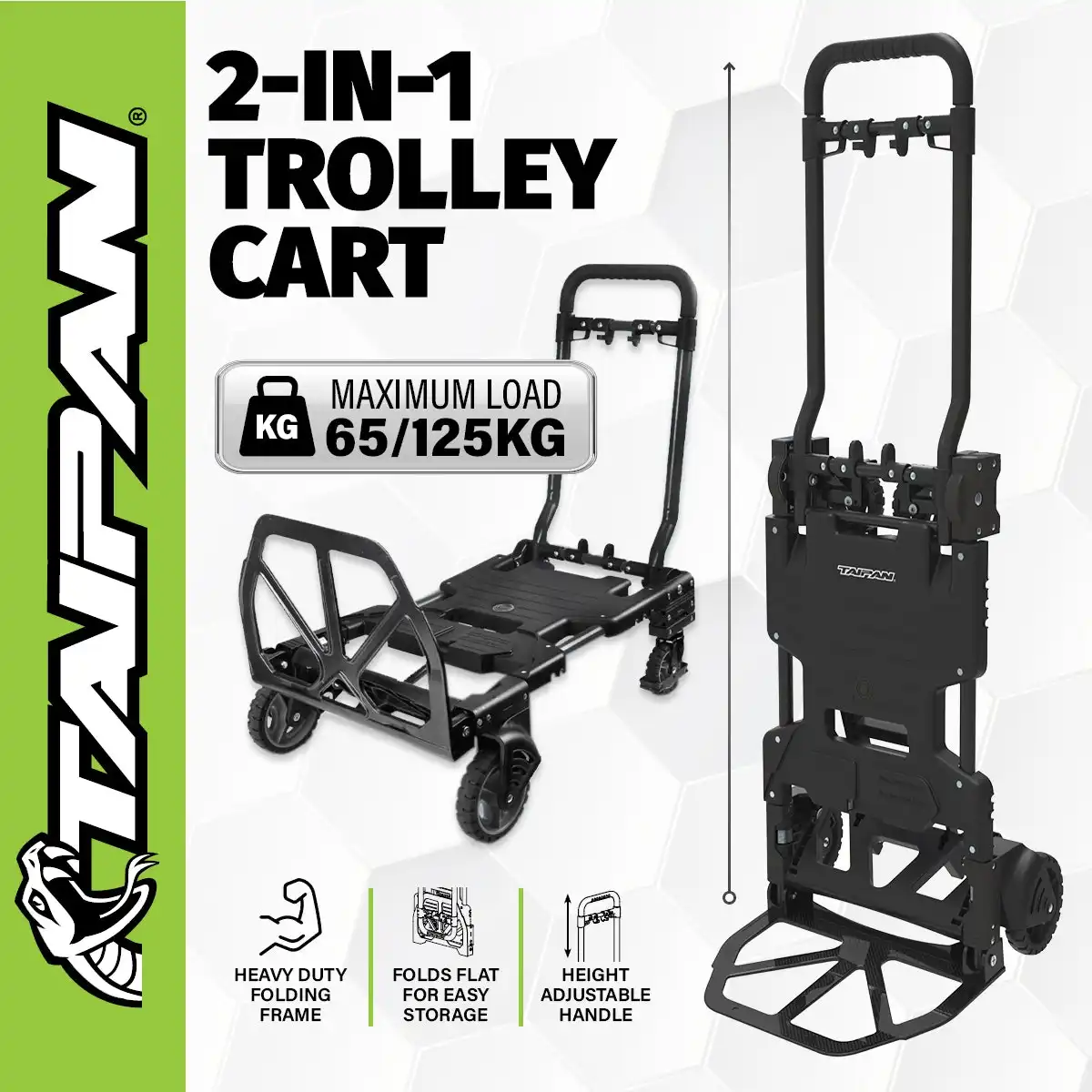 Taipan® 65-125KG Foldable Trolley Cart Aluminium 2-In-1 Design Adjustable
