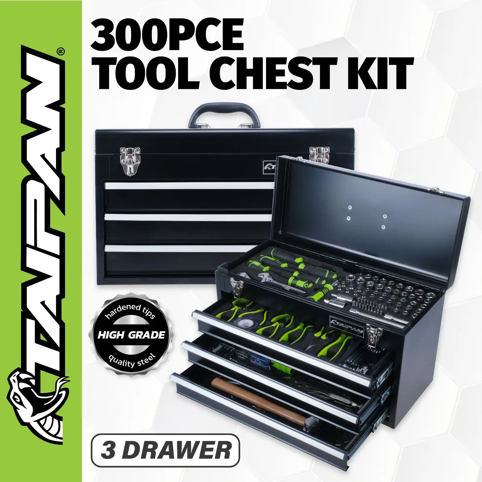 Taipan® 300PCE 3 Drawer Tool Chest Carry Case Premium Chrome Vanadium Steel