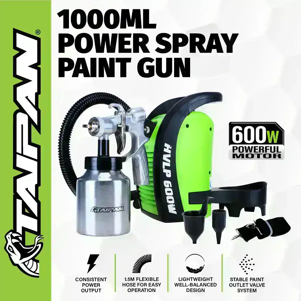 Taipan® 1000ml Paint Spray Gun Various Spray Patterns 600W Powerful Motor