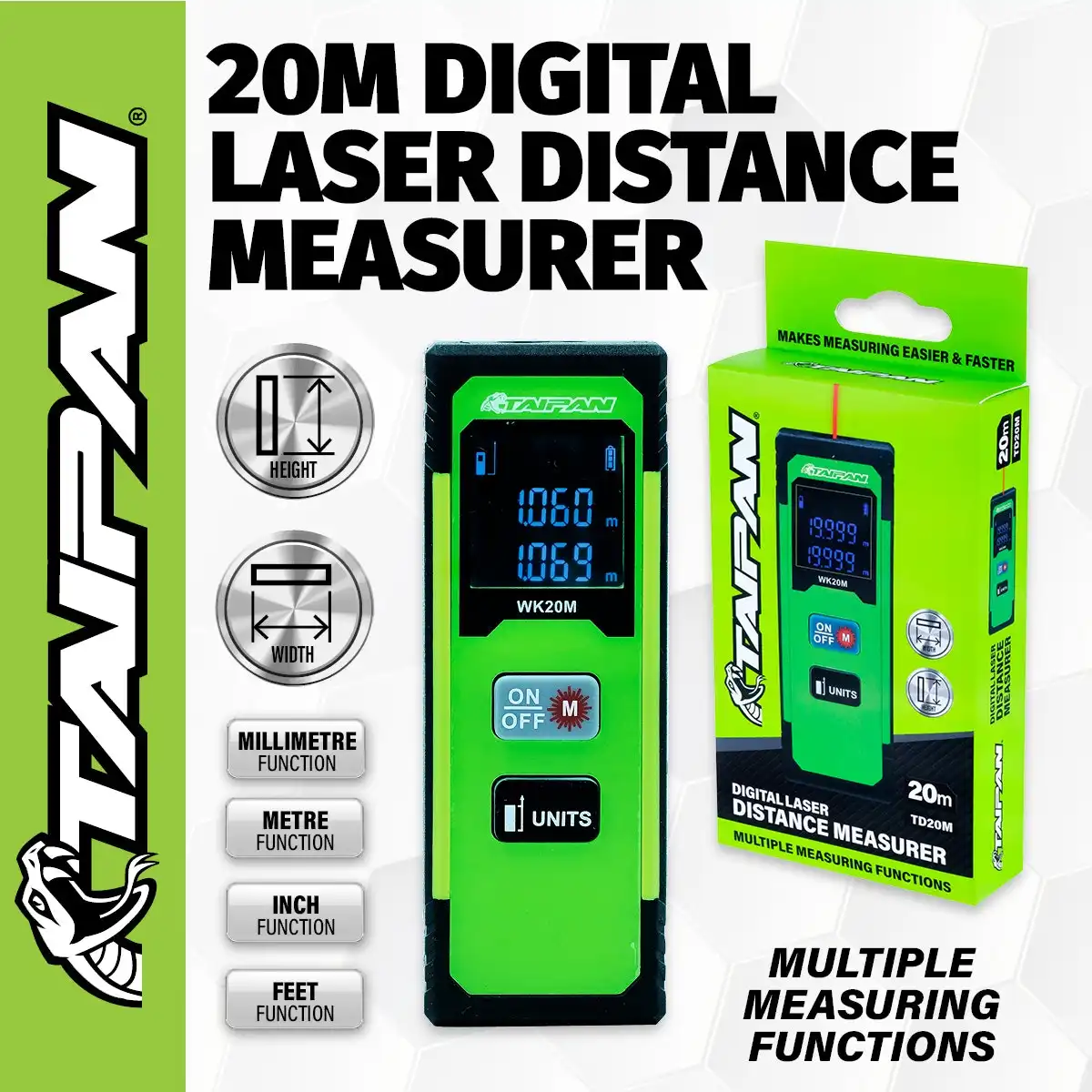 Taipan® 20m Digital Laser Distance Measuring Device Multiple Functions