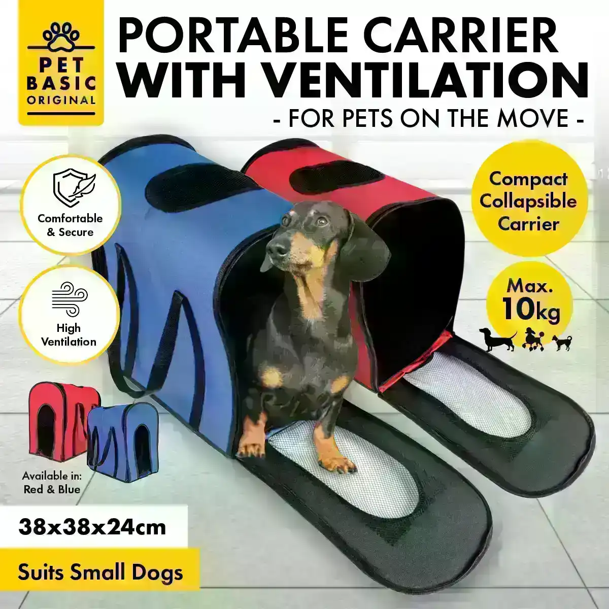 Pet Basic® Portable Dog Carrier Ventilated & Collapsible 10KG Max
