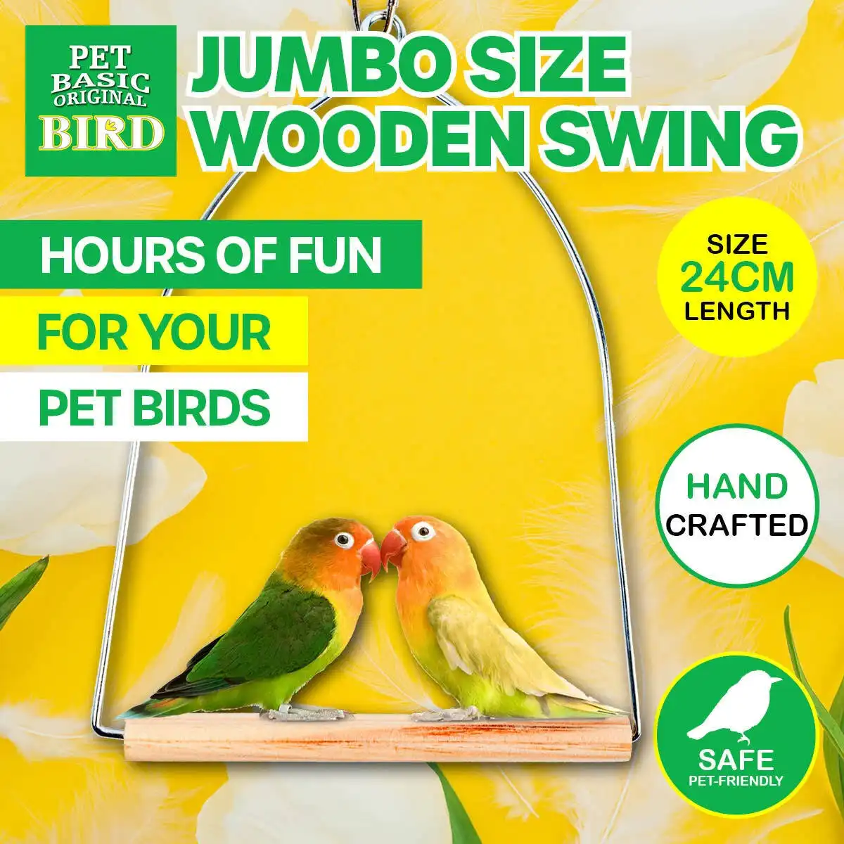 Pet Basic® Wooden Jumbo Swing 1-3 Birds/Parrot Fun Stimulating Play Time 24CM