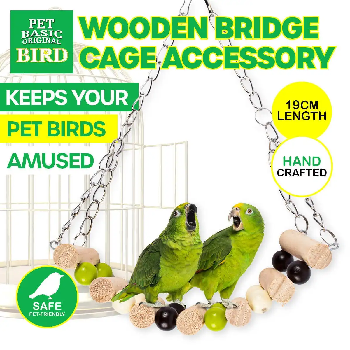 Pet Basic® Wooden Bridge Parrot Fun Stimulating Playful Swing Action 17x19CM