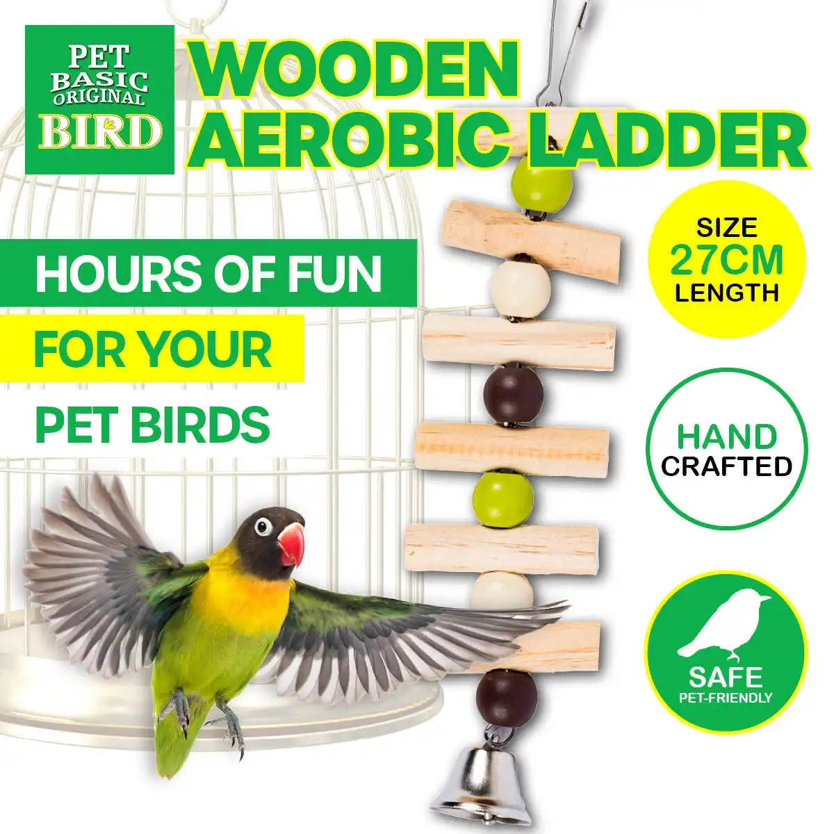 Pet Basic® Wooden Aerobic Ladder Bird Fun Stimulating Playful Beads 27cm