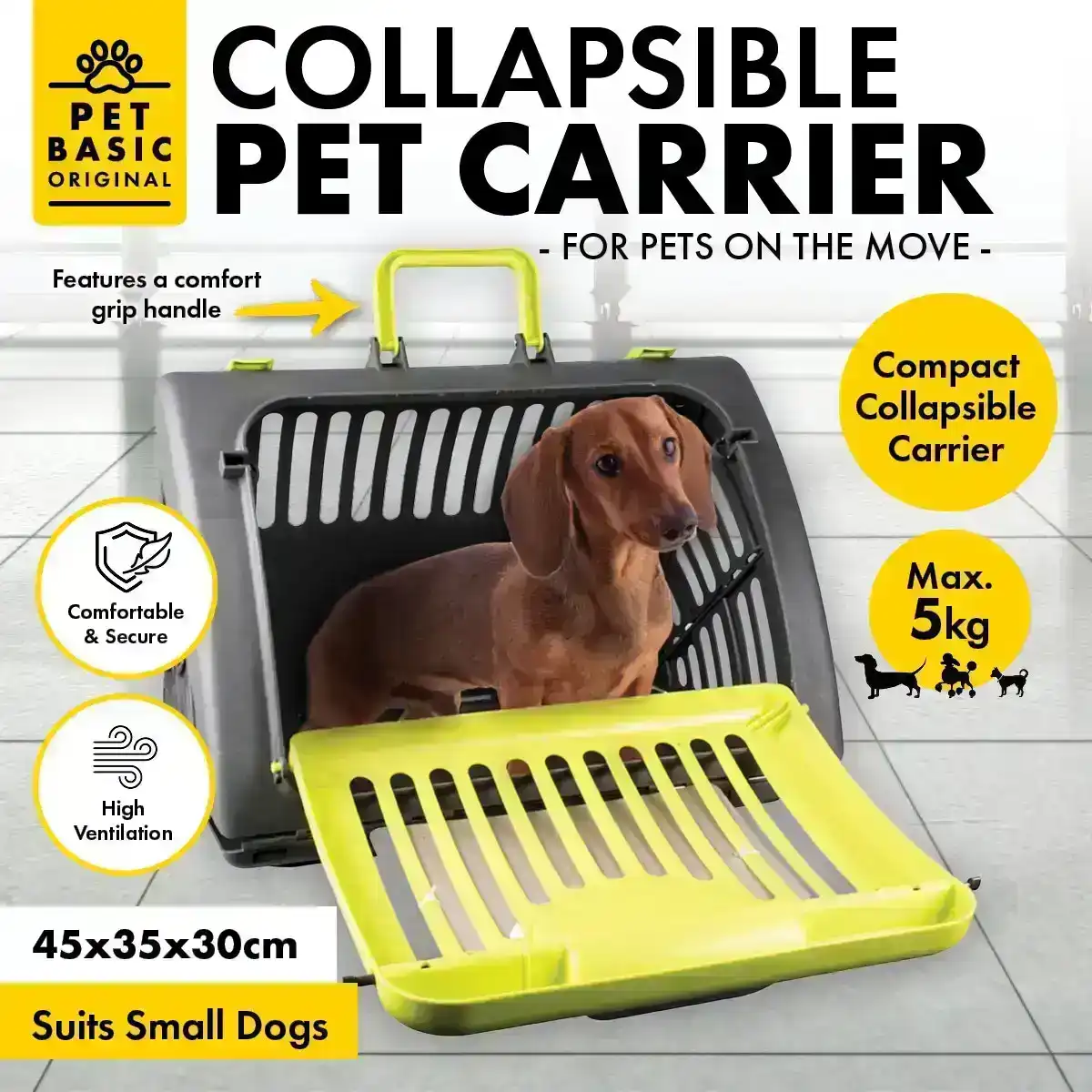 Pet Basic® Dog Carrier Foldable Compact Collapsible Small Dog 46cmx36cmx32cm