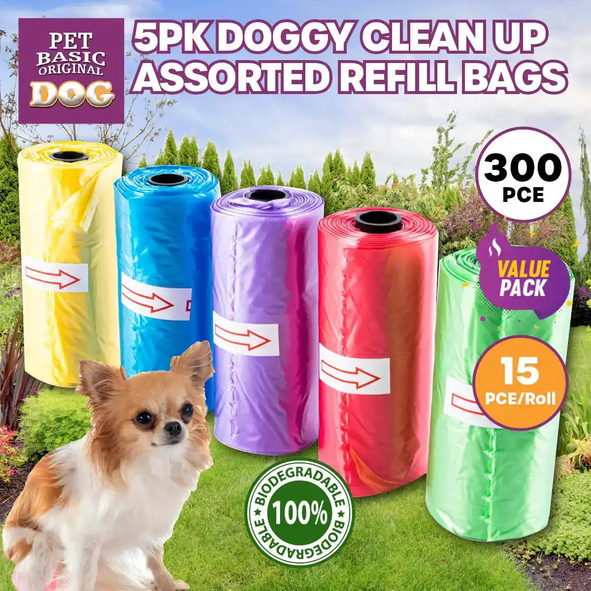 Pet Basic® 300PCE Pet Waste Clean Up Refill Bags 100% Biodegradable
