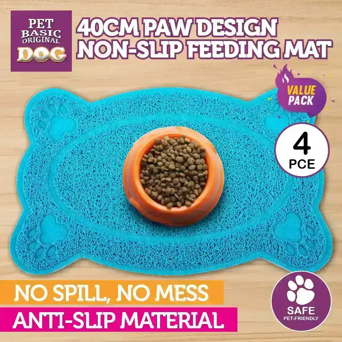 Pet Basic® 4PK Feeding Mat Non Slip Paw Design Cat Dog Waterproof Unique 40cm
