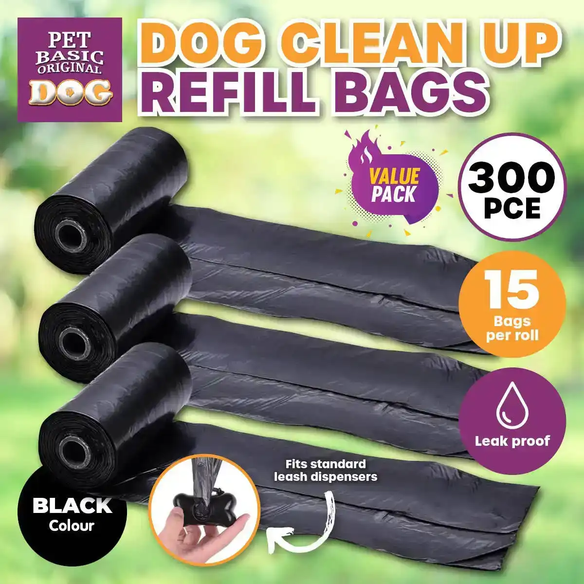 Pet Basic® 300PCE Pet/Dog Waste Refill Bags Leak Proof Durable 13.5 x 32cm