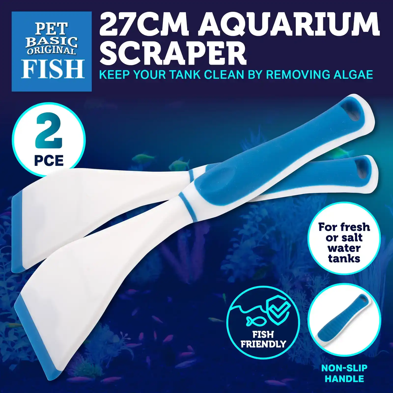 Pet Basic® 2PK Aquarium Tank Scraper Cleaner Non Scratch Chemical Free 27cm