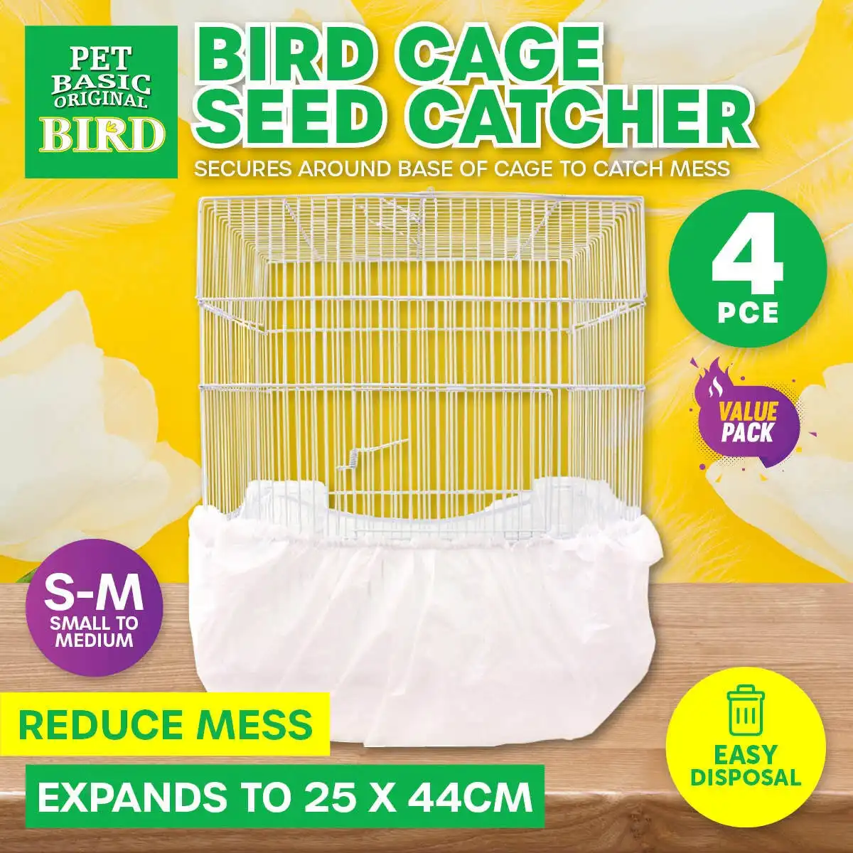 Pet Basic®4PK Bird Cage Seed Catcher Reduce Mess Reusable Disposable 25 x 44cm