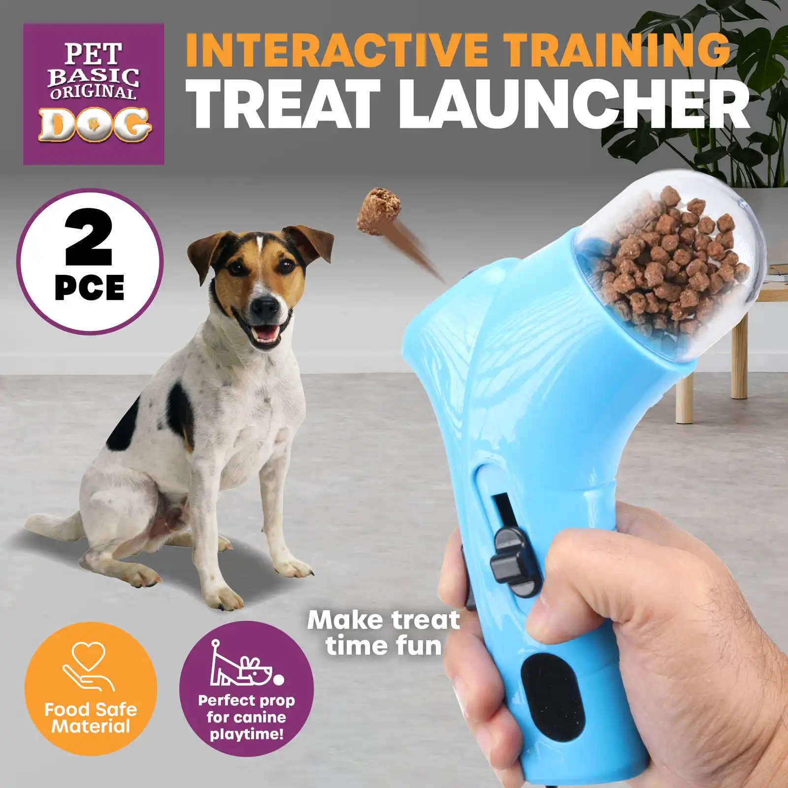 Pet Basic® 2PK Dog Treat Launcher Push Trigger System Interactive Playtime