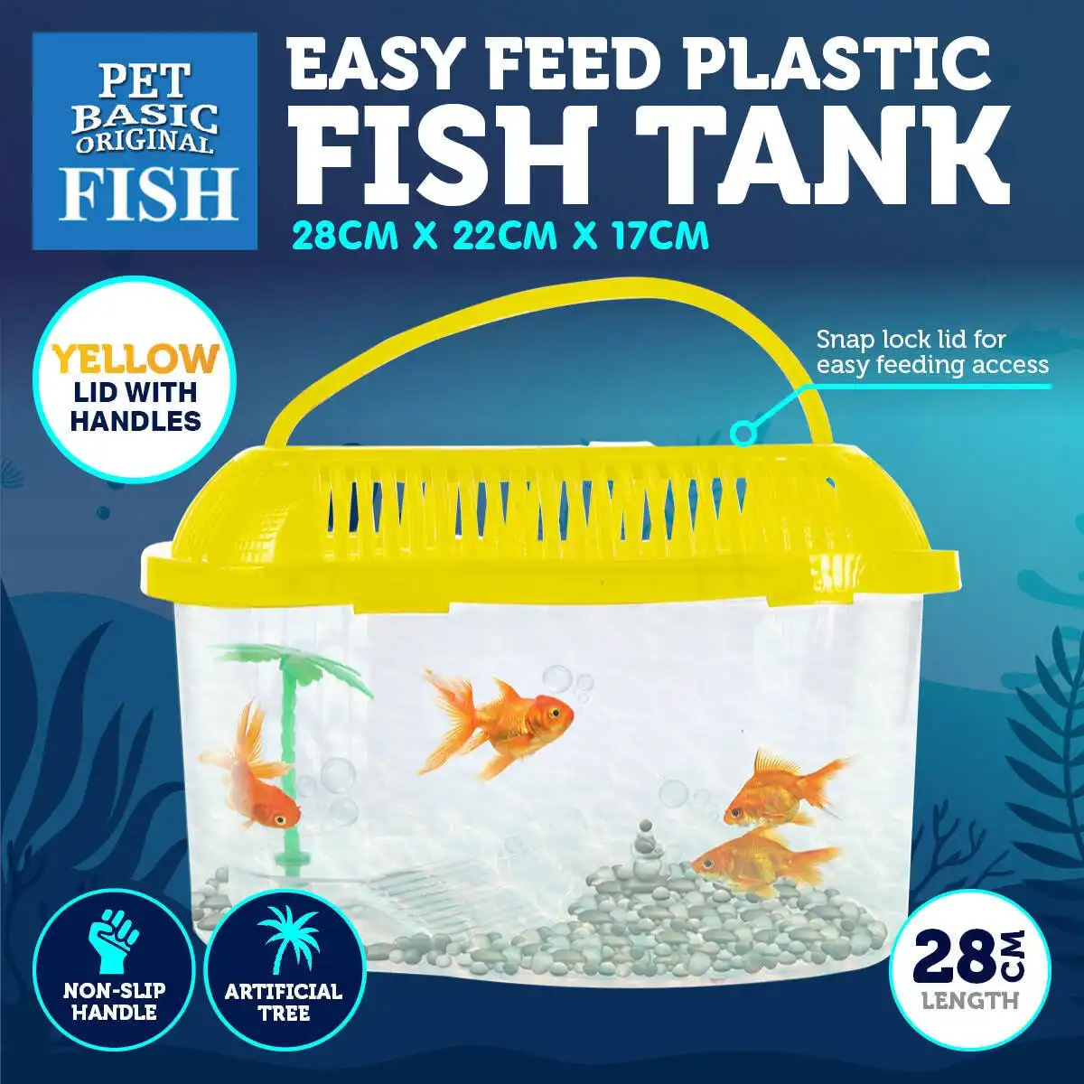 Pet Basic® Plastic Fish Tank Yellow Artificial Palm Tree Snap Lock Lid 28cm