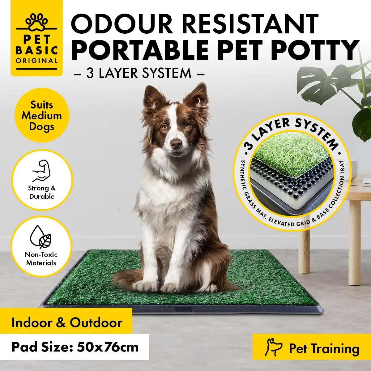 Pet Basic® Portable Dog Potty Trainer 3 Layer System Odour Resistant 76 x 50cm
