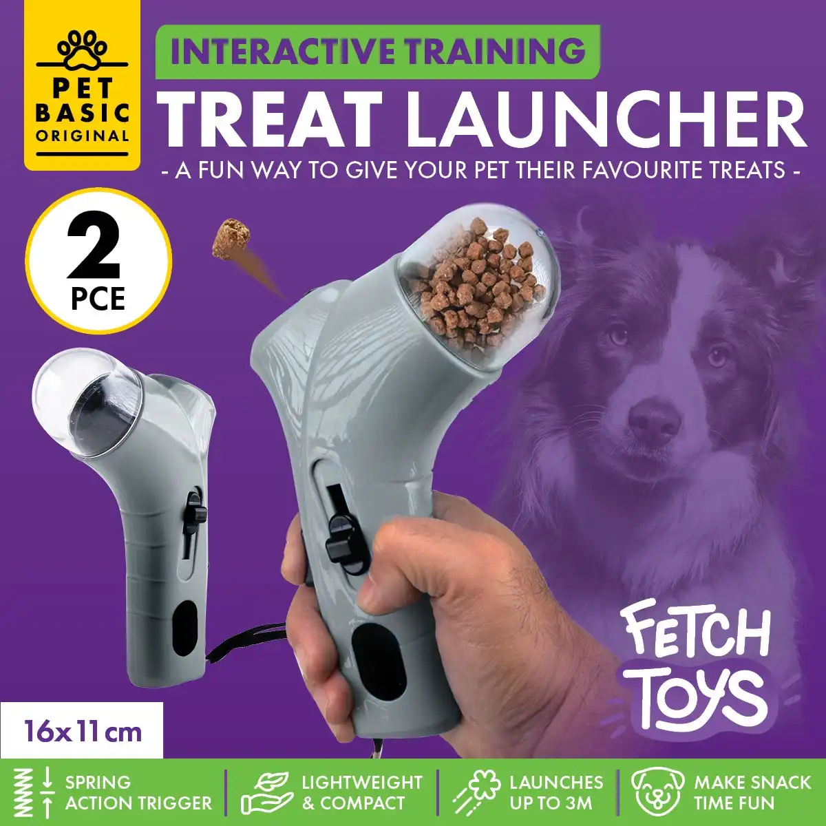 Pet Basic® 2PCE Treat Launcher Spring Action Trigger 3 Metre Distance 16cm